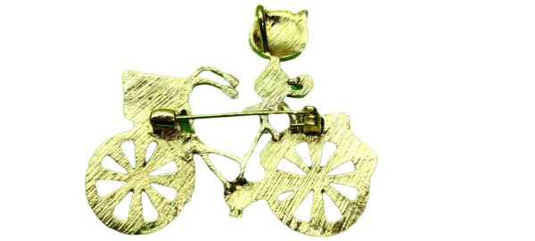 Brosche Katze mit Fahrrad Rückseite